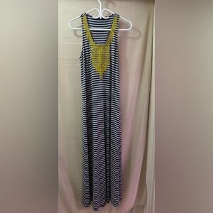 ⚪️ THML Striped Maxi Dress with Yellow Crochet Detail size medium